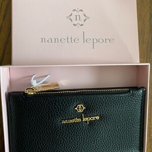 Nanette Lepore Black Textured Clutch with Gold Accents